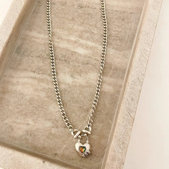 925 Sterling Silver Curb Chain Link Necklace Heart Necklace Heart Lock Chain - Picture 6 of 8